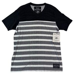 Broken Threads Men's Black Gray White Stripe V Neck T Shirt Size Large NWT